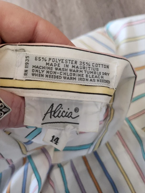 Vintage 90s Women's White Short-Sleeve Button Front Blouse Multi-Pastel Stripes - Picture 7 of 13